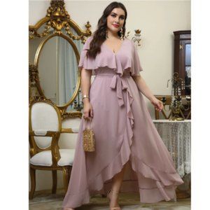 Dusty Purple Chiffon Wrap Maxi Dress 2X 16 Plus Size Flutter Sleeve